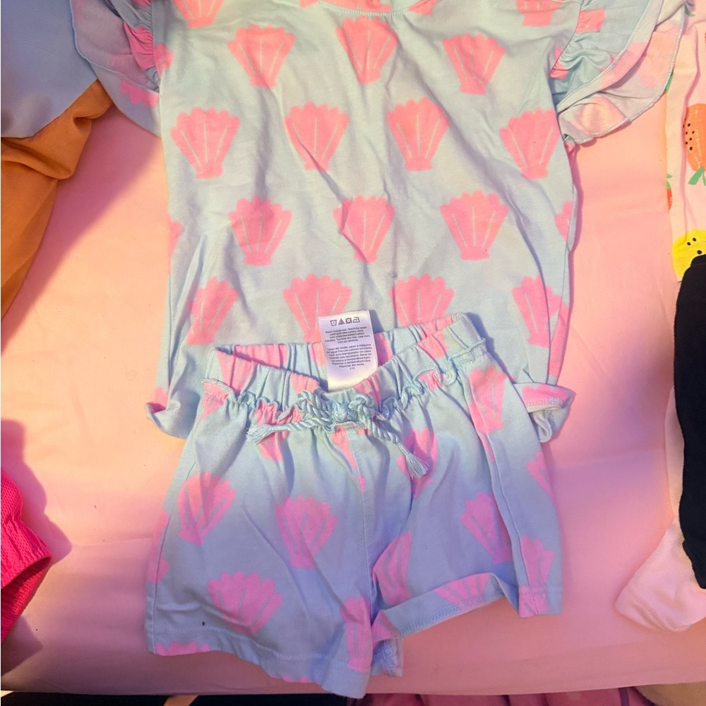Kids Pajama Set - Blue and Pink Shell Pattern